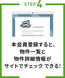 STEP4 本会員登録すると、物件一覧と物件詳細情報がサイトでチェックできる！